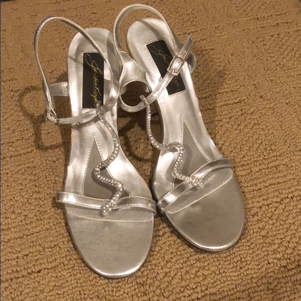 Silver rhinestone snake heels